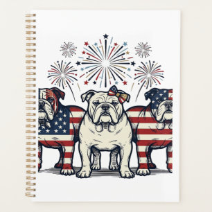 Patriotischer Bulldog-Feuerwerk-Vintage-Stich-Desi Planer
