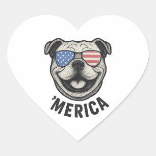 Patriotischer Bulldog 'MERICA � USA-Flagge-Sonnenb Herz-Aufkleber