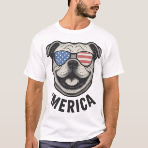 Patriotischer Bulldog 'MERICA � USA-Flagge-Sonnenb T-Shirt