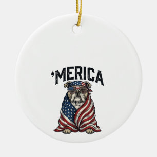 Patriotischer Bulldog 'Merica Vintage-Vector-Shirt Keramik Ornament