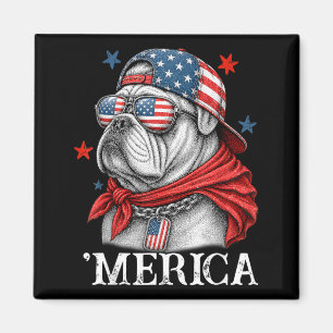 Patriotischer Bulldogge 4. Juli Amerika Männer Fra Magnet