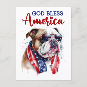 Patriotischer Bulldogge, Gott segne Amerika Postka Postkarte