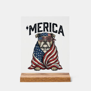 Patriotischer Bulldogge 'Merica Vintage Vector T-S Acrylschild