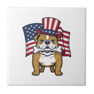 Patriotischer Bulldogge Mit Flagge Vektor Design_1 Fliese