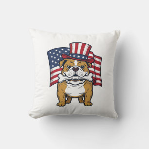 Patriotischer Bulldogge Mit Flagge Vektordesign_1 Kissen