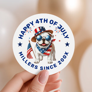 Patriotischer Bulldogge Rot Weiß Blau Benutzerdefi Runder Aufkleber
