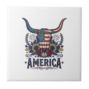 Patriotischer Bullenschädel Amerika Vintage 4. Jul Fliese