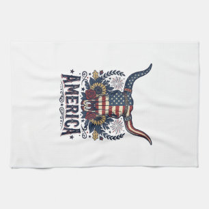 Patriotischer Bullenschädel Amerika Vintage 4. Jul Geschirrtuch