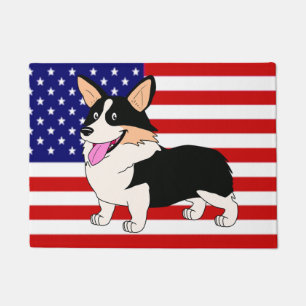 Patriotischer Cartoon-WaliserCorgihund mit Flagge Fußmatte