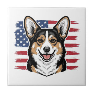 Patriotischer Corgi Amerikanische Flagge Vintage-V Fliese