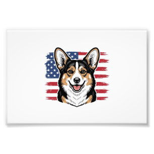 Patriotischer Corgi Amerikanische Flagge Vintage V Fotodruck