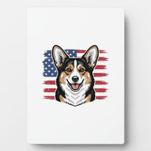 Patriotischer Corgi Amerikanische Flagge Vintage V Fotoplatte