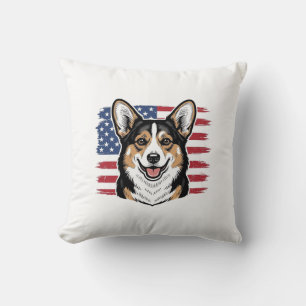 Patriotischer Corgi Amerikanische Flagge Vintage V Kissen