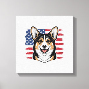 Patriotischer Corgi Amerikanische Flagge Vintage V Leinwanddruck