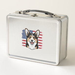 Patriotischer Corgi Amerikanische Flagge Vintage-V Metall Brotdose