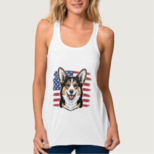 Patriotischer Corgi Amerikanische Flagge Vintage-V Tank Top