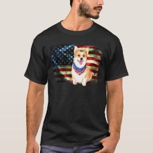Patriotischer Corgi Amerikanischer Flaggen Hund Mä T-Shirt