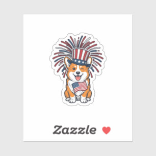 Patriotischer Corgi Feuerwerk Hund Vektor Design_1 Aufkleber