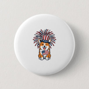 Patriotischer Corgi Feuerwerk Hund Vektor Design_1 Button