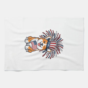Patriotischer Corgi Feuerwerk Hund Vektor Design_1 Geschirrtuch