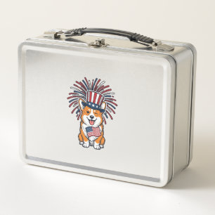 Patriotischer Corgi Feuerwerk Hund Vektor Design_1 Metall Brotdose