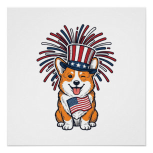 Patriotischer Corgi Feuerwerk Hund Vektor Design_1 Poster