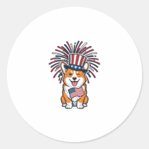 Patriotischer Corgi Feuerwerk Hund Vektor Design_1 Runder Aufkleber