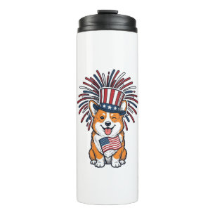Patriotischer Corgi Feuerwerk Hund Vektor Design_1 Thermosbecher