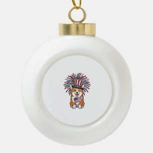 Patriotischer Corgi-Feuerwerkshund-Vektordesign_1 Keramik Kugel-Ornament