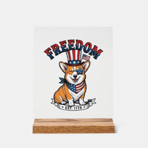 Patriotischer Corgi Vintage Gravur T-Shirt Freihei Acrylschild