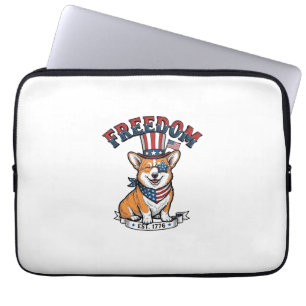Patriotischer Corgi Vintage Gravur T-Shirt_ Laptopschutzhülle