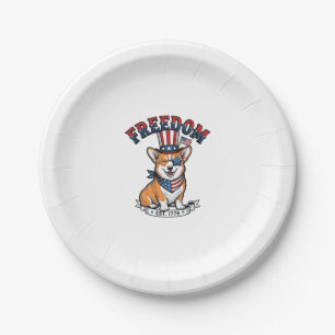 Patriotischer Corgi Vintage Gravur T-Shirt_ Pappteller