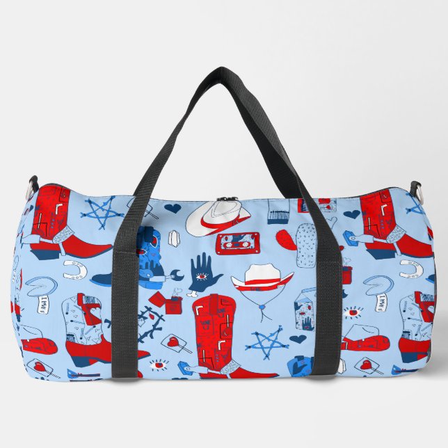 patriotischer Cowboy-Wikingermädchen-Western Duffle Bag (Vorderseite)