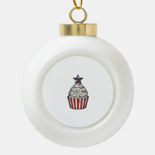 Patriotischer Cupcake Vintage Gravur Fourth of Jul Keramik Kugel-Ornament