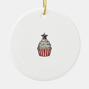 Patriotischer Cupcake Vintage Gravur Fourth of Jul Keramik Ornament