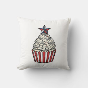 Patriotischer Cupcake Vintage Gravur Fourth of Jul Kissen