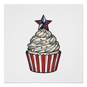 Patriotischer Cupcake Vintage Gravur Fourth of Jul Poster