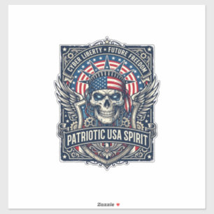 Patriotischer Cyber-Liberty-Totenkopf Cyberpunk Zu Aufkleber