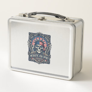 Patriotischer Cyber-Liberty-Totenkopf-Cyberpunk-Zu Metall Brotdose