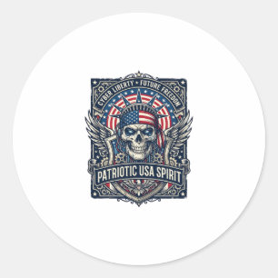 Patriotischer Cyber-Liberty-Totenkopf-Cyberpunk-Zu Runder Aufkleber