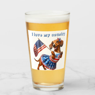 Patriotischer Dachshund Cheerleader Bier Glas