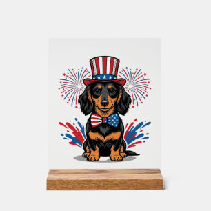 Patriotischer Dachshund Feuerwerk Vintage Vektor K Acrylschild