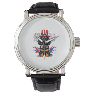 Patriotischer Dachshund Feuerwerk Vintage Vektor K Armbanduhr