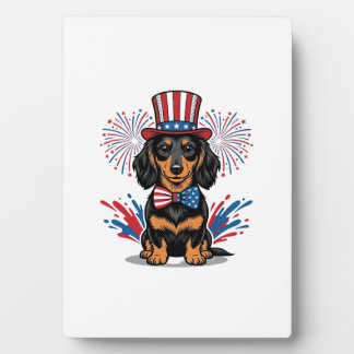 Patriotischer Dachshund Feuerwerk Vintage Vektor K Fotoplatte