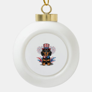 Patriotischer Dachshund Feuerwerk Vintage Vektor K Keramik Kugel-Ornament