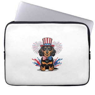 Patriotischer Dachshund Feuerwerk Vintage Vektor K Laptopschutzhülle