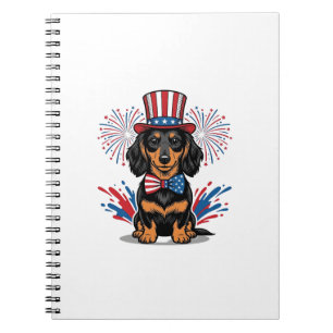 Patriotischer Dachshund Feuerwerk Vintage Vektor K Notizblock