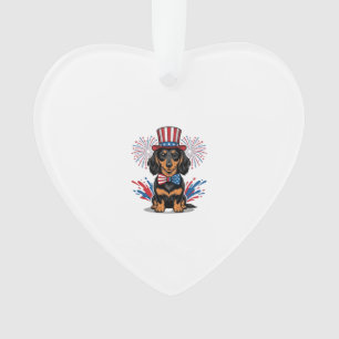 Patriotischer Dachshund Feuerwerk Vintage Vektor K Ornament