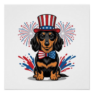 Patriotischer Dachshund Feuerwerk Vintage Vektor K Poster