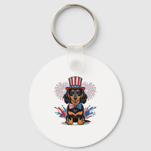 Patriotischer Dachshund Feuerwerk Vintage Vektor K Schlüsselanhänger